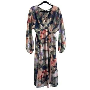 Socialite Chiffon Floral Midi Dress Womens Medium Side Slit Party Guest Spring